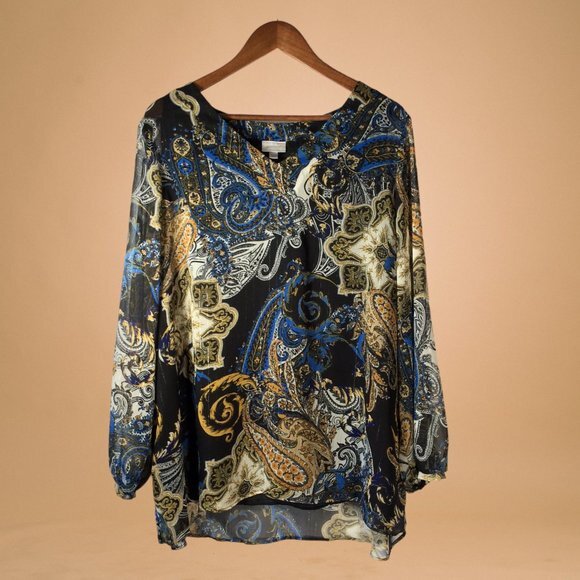 Avenue Tops - Avenue Blouse Blue Paisley Blouse Size 18/20